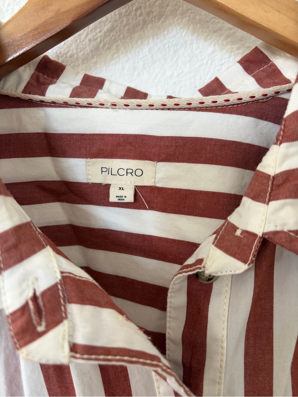 Pilcro Rust and Cream Striped Collared Shirt